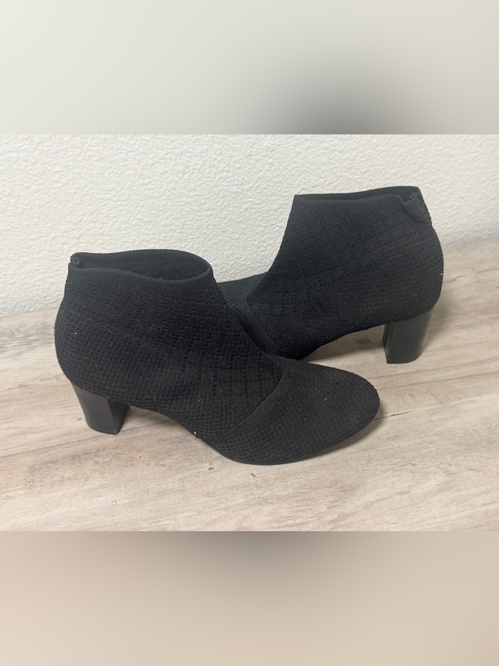 Life Stride Black Knit Ankle Booties - Women's Stretch Sock Boots